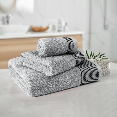 Ultra Soft 3 Pack Cotton Towel Set, Contains a Bath Towel 28x55 inch, a Hand Towel 16x24 inch & a Wash Coth 12x12 inch, Ideal Everyday use, Compact & Lightweight -Light Grey - color: Light Grey, size: 3 Pack Set