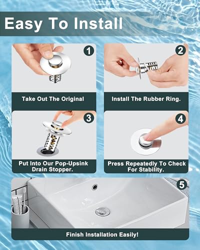 Bathroom Sink Drain Strainer,Universal Fit 99% Bathroom Sink Stopper, Anti-Clog Stainless Steel Drain Filter Basket, Removable Sink Drain for Bathroom Sink Stopper for (1.18'' to 2.17'' inch) Drain
