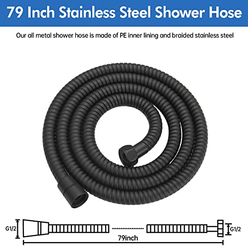 RUMOSE 79 inches Extra Long Shower Hose, Black | Shower Head Extension Hose, Attachment Flexible Handheld Shower Sprayer Hose, Stainless Steel Shower Tube - color: Black, size: 79"