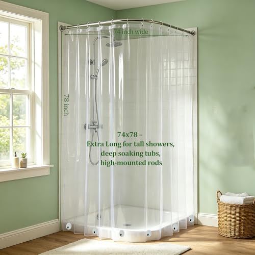 Wide and Extra Long Shower Curtain Liner 74 x 78 Inches – Clear Plastic Waterproof 8G Heavy Duty Bathroom Shower Liner with 6 Magnets for Tall Showers, Deep Tubs, Walk‑In Showers, Premium PEVA - color: 8g-clear, size: 74"W x 78"L (Pack of 1)