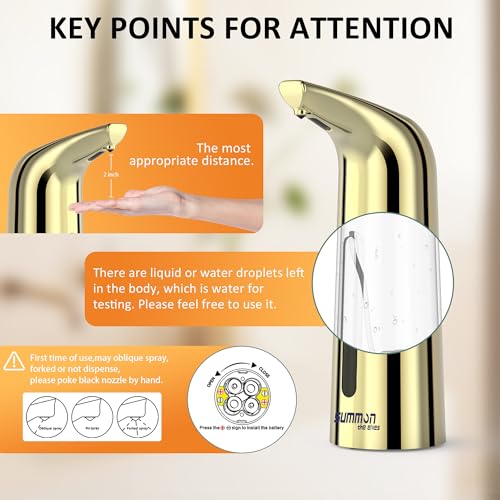 Automatic Liquid Soap Dispenser, 4-Level,13.5oz Touchless | Plastic,400ml Gold Electric Battery Operated Hand & Dish Countertop Soap Dispensers with Sensor for Bathroom,Kitchen Sink - color: Gold, style: Battery