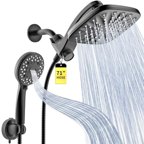 Dual Rainfall Shower Head With Handheld Showerhead, High Pressure Shower Head With Handheld Spray Combo, 8-Mode Showerhead with Adjustable Extension Arm, 71" Hose & Suction Cup Holder, Matte Black - color: Matte Black