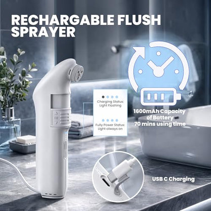 2Clean Portable Bidet - Travel & Home Use High Pressure Sprayer, USB Rechargeable Hygiene Device for Toilets with 2.5L Container, Variable Intensity, Lightweight Design, Wall Bracket Included
