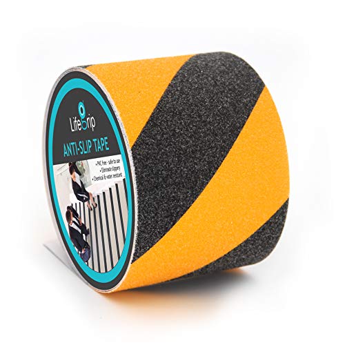 LifeGrip Yellow/Black Anti Slip Tape, 4" x30ft, Waterproof Outdoor Caution | Hi-Vis Safety Stripe for Low Light, Heavy-Duty Grip for Stairs, Ramps & Ladders, Grips Wood, Concrete, Metal, Peel & Stick - color: Black/Yellow, size: 4" X 30'