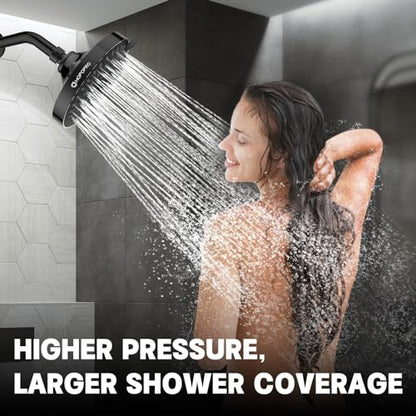 High Pressure Shower Head, HOPOPRO 5-Mode Fixed Showerhead, NBC Recommended | The Washington Post, NBC News, Today TV Show Recommended, Consumer Reports Tested High Flow Fixed Shower Head (6 Inch Black) - color: Matte Black Modern, style: 6 Inch Modern