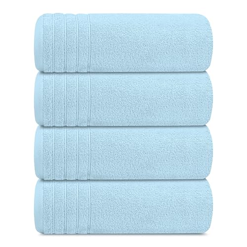4 Piece Extra Large Bath Towels 30 x 60 Inches, Sky Blue | 100% Cotton, Larger & Lighter Weight, Quicker to Dry, Super Soft and Absorbent, Perfect for Bathroom - color: Sky Blue