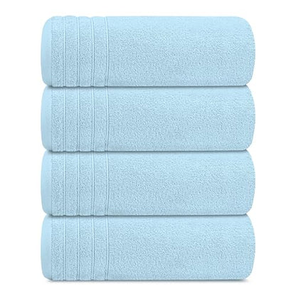 4 Piece Extra Large Bath Towels 30 x 60 Inches, Sky Blue | 100% Cotton, Larger & Lighter Weight, Quicker to Dry, Super Soft and Absorbent, Perfect for Bathroom - color: Sky Blue