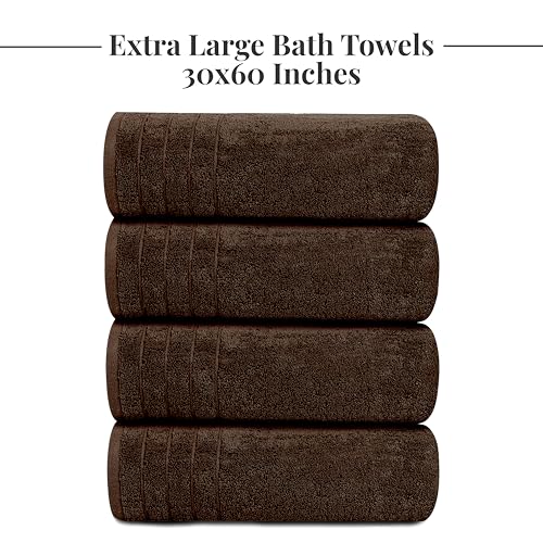 4 Piece Extra Large Bath Towels 30 x 60 Inches, Brown | 100% Cotton, Larger & Lighter Weight, Quicker to Dry, Super Soft and Absorbent, Perfect for Bathroom - color: Brown