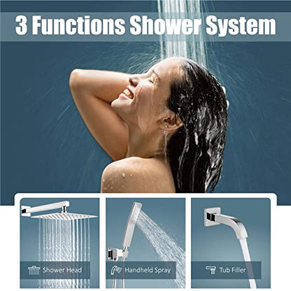 Aolemi Shower Faucet Set with Tub Filler Handheld 10" Head Polish Chrome | Shower Valve and Trim Kit,Handheld Spray,Tub Spout,Single Handle,SUS304,Bathroom Mixer for Remodeling - color: Chrome, size: 10 Inch Shower Head