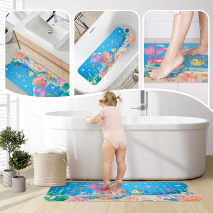 SHUCHING Mermaid Bath Mat for Tub Non Slip-40x16 Inch | Baby Bathtub Mat for Kids & Toddler Mold Free, Long Shower Mat for Inside Shower with Suction Cup, Machine Washable - color: Mermaid