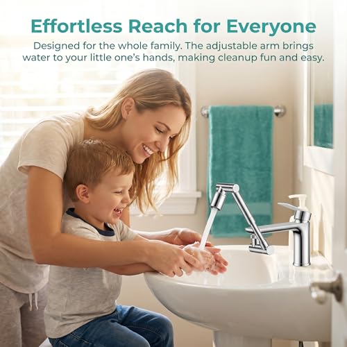 1440° Rotating Faucet Extender with 5cm Telescopic Arm Dual Mode Splash-Proof Kitchen Sink Sprayer Universal Fit Water Saving Aerator Adapter Chrome Finish for Bathroom Washing - color: Silver