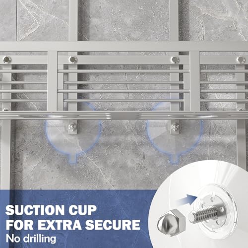 Shower Caddy Hanging, Never Rust Aluminum Shower Organizer, Over Showerhead No Drilling Shower Racks, with Soap Holder Multi Hooks Bathroom Storage for Shampoo Sponge,Silvery - color: Silvery