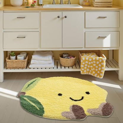 LUMI Cute Bathroom Rug, Absorbent Non Slip Bath Mat, 20.5"x29", Lemmy | Soft Plush Microfiber Yellow Rug, Quick Dry, Washable Fruit Bathmats for Shower Floor, Sink Bathtub, Bedroom, Kids Room - color: Fruit-lemmy