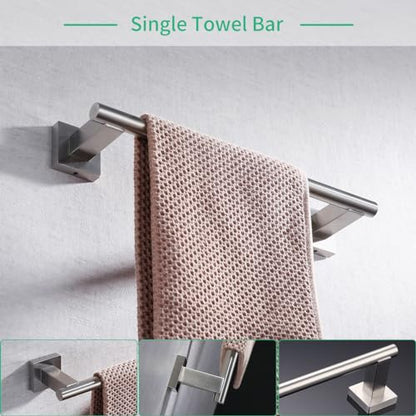 Miyili Bathroom Accessories Set 4-Piece Bath Hardware Kit Brushed Stainless Steel Wall Mount - Includes Double Towel Bar, Hand Towel Rack, Toilet Paper Holder, Robe Hook, BS02N4 - color: Brushed Steel