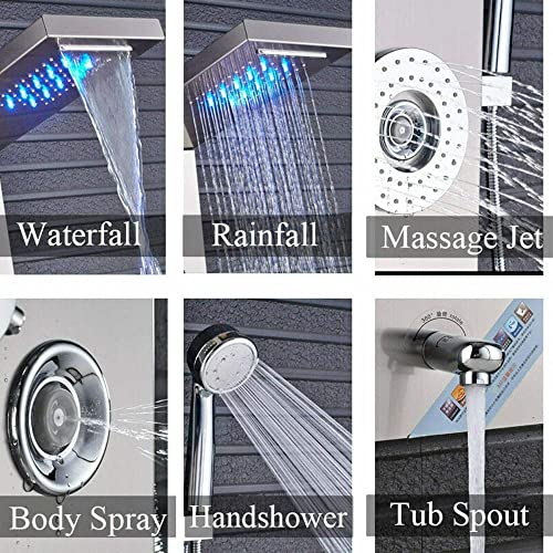 LED Shower Panel Tower Faucet Set rain Massage Body Jets System Stainless Steel
