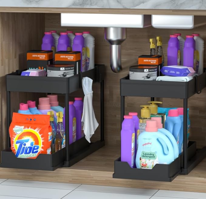 Under Sink Organizer, 2 Tier Under Sink Organizers and Storage, Slide Out Pull Out Cabinet Organizer Shelf, Sliding Drawer for Kitchen Bathroom Pantry Cabinet Closet Organization Rack.