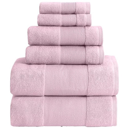 Modern Threads Air Cloud 6-Piece Towel Set - 100% Zero-Twist Cotton, 500 GSM, Quick Dry & Plush, Pink - color: Pink, size: 6 Pcs Towel Set