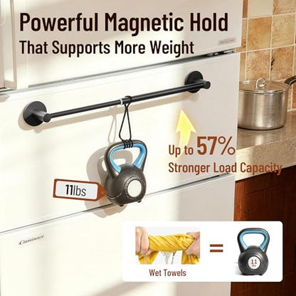 Magnetic Towel Bar, Adjustable Towel Rod, Matte Black, 1 Pack | Larger Magnetic Base, Non-Slip, Hidden Magnet, 304 Stainless Steel Magnetic Towel Holder for Refrigerator, Dishwasher, Oven - color: Magnetic–black