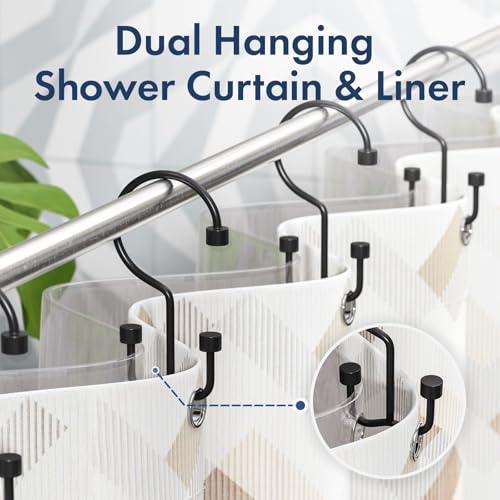 Bathway Shower Curtain Hooks Matte Black Shower Curtain Rings, 12 Pcs Double Hook Shower Curtain Hooks Rings Shower Curtain Hangers Rust Proof, Metal Shower Hooks for Bathroom Shower Curtain Rod - color: Matte Black, style: Modern