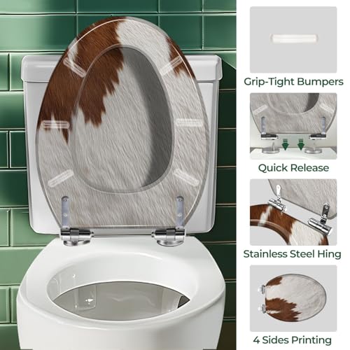 Elongated Resin Toilet Seat, Quietly Close Quick Release Hinges Cover | Toilet Lid Cover Easy to Clean and Install, Cow fur Heavy Duty Toilet Seat - color: pattern10, size: V-shape