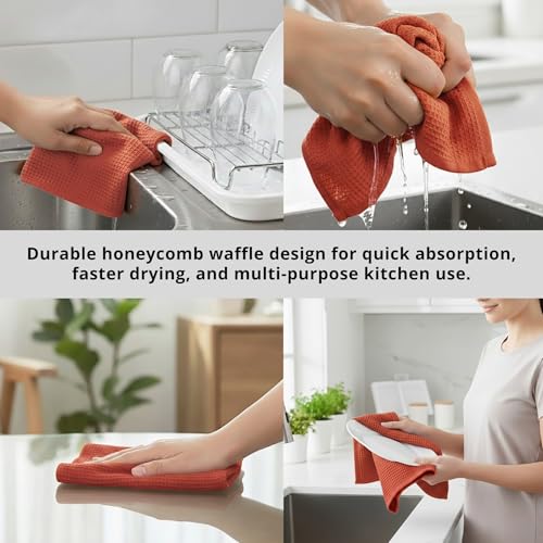 Rust Waffle Weave Kitchen Towel, 100% Cotton - 15x25 Inches with Hanging Loop, Ultra Soft Absorbent Quick Drying Dish Cloth, Tea and Hand Towels, 4 Pack - Spring Easter Summer - Rust - color: Rust, size: 15 x 25 - 4 Pack