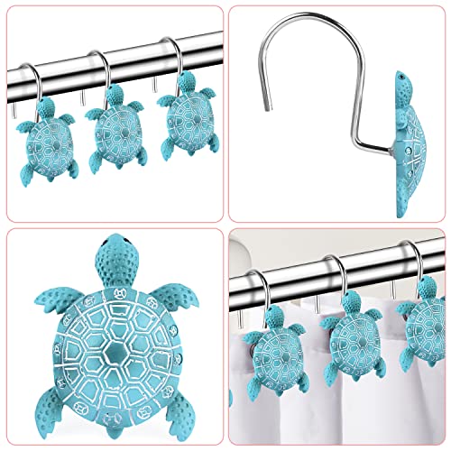 Sea Turtle Shower Curtain Hooks Rings,12PCS Anti Rust Shower Curtain Hooks | Decorative Resin Bath Room Accessories Set,Tropical Beach Fashion Theme Bathroom Decor