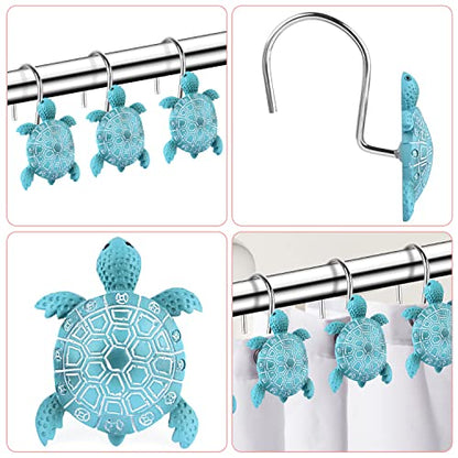Sea Turtle Shower Curtain Hooks Rings,12PCS Anti Rust Shower Curtain Hooks | Decorative Resin Bath Room Accessories Set,Tropical Beach Fashion Theme Bathroom Decor