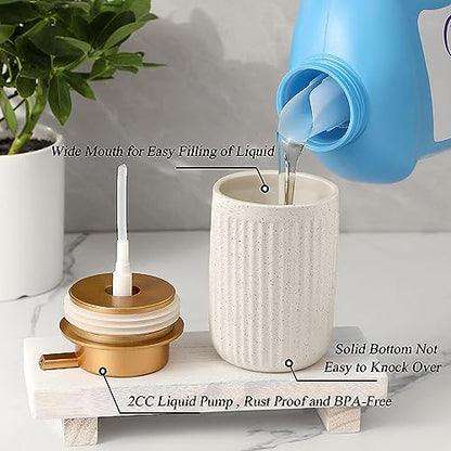 Ceramic Hand Foaming Soap Dispenser - 300ml Hand Foaming Pump Soap Dispenser for Hand Wash Beige Ceramic Dish Liquid Foam Dispenser for Kitchen Bathroom - color: Foam-stripe