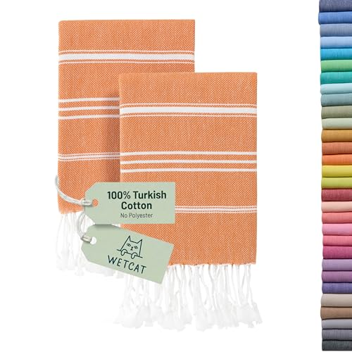 WETCAT Turkish Hand Towels with Hanging Loop, Set of 2 (20" x 30") 100% Turkish Cotton, Pre-Washed, Quick Drying, for Kitchen or Bathroom - Burnt Orange - color: Burnt Orange
