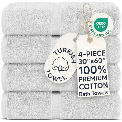 Chakir Turkish Linens 2 Piece Large Bath Towels, 100% Cotton Turkish Towels for Bathroom, Luxury Soft Absorbent Bath Towels, 30 x 60 Inches, Silver Gray - color: Silver Gray