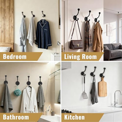 8 Pack wall Hooks for Hanging, Heavy Duty Coat Hook wall Mount, Easy to Install Metal Closet Hooks, Apply to Bathrooms, Bedrooms, Living Rooms, Entrances (Black)