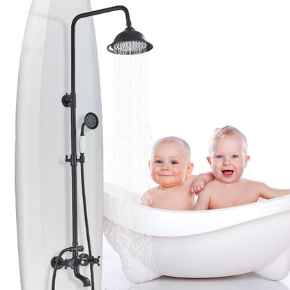 Shower System Matte Black Outdoor Shower Fixtures with 8 Inch Shower Head Handheld Spray and Tub Spout 2 Cross Handles Wall Mounted Shower Faucet Set for Bathroom or Backyard - color: Matte Black, style: Three Modes