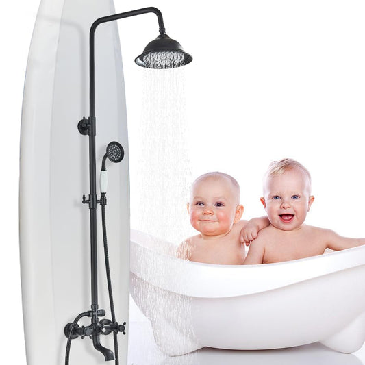Shower System Matte Black Outdoor Shower Fixtures with 8 Inch Shower Head Handheld Spray and Tub Spout 2 Cross Handles Wall Mounted Shower Faucet Set for Bathroom or Backyard - color: Matte Black, style: Three Modes