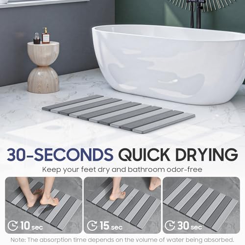 Hansburg Stone Bath Mat Foldable Diatomaceous Earth Bath Mat Non-Slip Absorbent Shower Stone Mat Quick Dry Easy Clean for Bathroom Floor Kitchen Dish Drying - color: Double Grey
