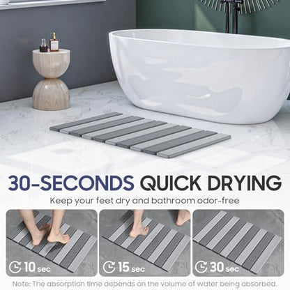 Hansburg Stone Bath Mat Foldable Diatomaceous Earth Bath Mat Non-Slip Absorbent Shower Stone Mat Quick Dry Easy Clean for Bathroom Floor Kitchen Dish Drying - color: Double Grey