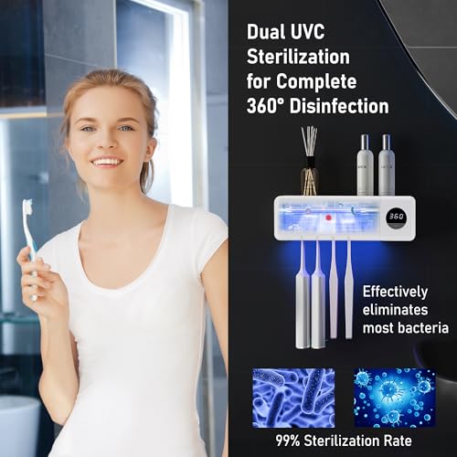 UV Toothbrush UV Light Cleaning Holder | Rechargeable Tooth Brush Smart Cleaner with Light Cleaning & Air Drying - Bathroom Wall Mount Holder - size: 2-pack