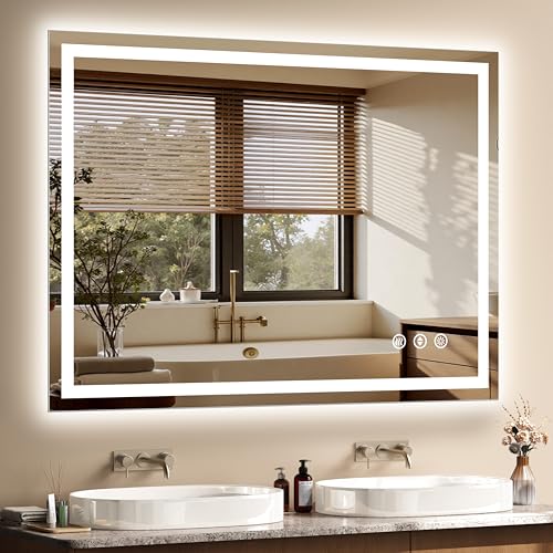 48"x 36" LED Bathroom Mirror with Light Over Sink, for Bathroom Wall | 3 Color, Anti-Fog, Backlit ＆ Frontlit, Stepless Dimmable,Memory, Shatter-Proof, Vertical ＆ Horizontal, Frameless - size: 48"L x 36"W