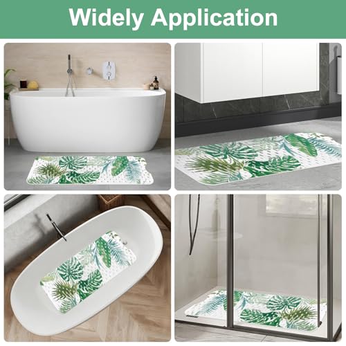 Shower Mat Non Slip, Yonala Premium Anti Slip Stylish Bath Tub Mat, 40 x 16 Inch Extra Large Bathtub Mat with Suction Cups and Drain Holes, Machine Washable - color: Green Monstera