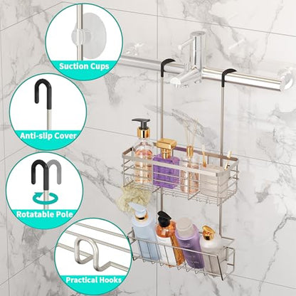 HapiRm Hanging Shower Caddy Organizer - No Drilling Shower Organizer with Inclined Shelf, Rustproof & Waterproof 304 Stainless Steel Bathroom Caddy - Brushed Nickel - color: Brushed Nickel-Inclined Shelf