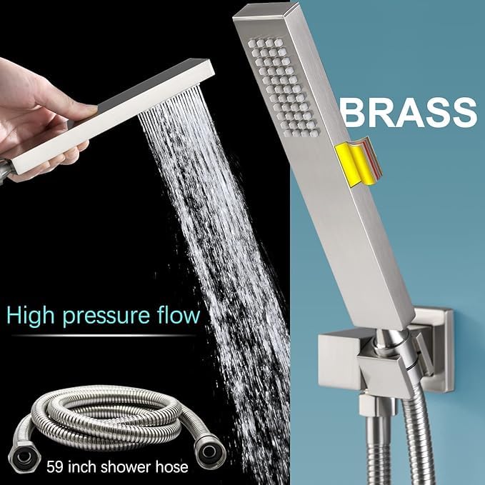 4 Way Thermostatic Shower System with Tub Spout, Handheld Spray, 6 Body Jet, 12 inch LED Rainfall Shower Head, Brushed Nickel - color: Brushed Nickel, size: 12" Wall Shower