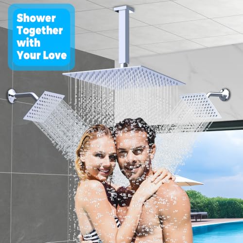 Thermostatic Digital Triple Heads Rain Shower System Can Run Together | 4-Function Full Body Shower Faucets Set with 12" + Two 6" Tilted Showerhead and Brass Handheld, Chrome - color: Chrome, style: 12” + 6" + 6"