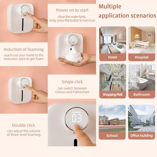 Automatic Soap Dispenser Touchless,Soap Dispenser for Kitchen Sink,Foaming Soap Dispensers-Rechargeable, Adjustable Foam Volume with Digital Display & Temperature Monitoring (Pink) - color: Pink