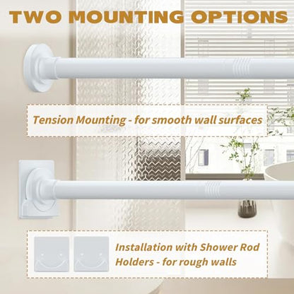 Thestoa White Tension Shower Curtain Rod, 30-56 Inches with Holders | Includes adhesive holders, rustproof stainless steel, no-drilling spring tension for bathroom, closet & window - color: White, size: 30"-56"