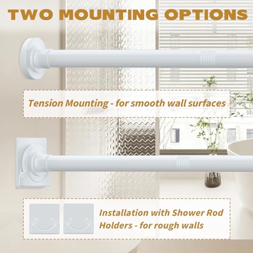 Thestoa White Tension Shower Curtain Rod, 30-80 Inches with Holders | Includes adhesive holders, rustproof stainless steel, no-drilling spring tension for bathroom, closet & window - color: White, size: 30"-80"