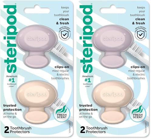 Steripod Clip-On Toothbrush Protector, Keeps Fresh & Clean, Fits Most Manual, Electric Toothbrushes, Pink & Blue, 2 Count (Pack of 2) - color: Pink and Blue, size: 2 Count (Pack of 2)