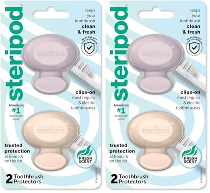 Steripod Clip-On Toothbrush Protector, Keeps Fresh & Clean, Fits Most Manual, Electric Toothbrushes, Pink & Blue, 2 Count (Pack of 2) - color: Pink and Blue, size: 2 Count (Pack of 2)
