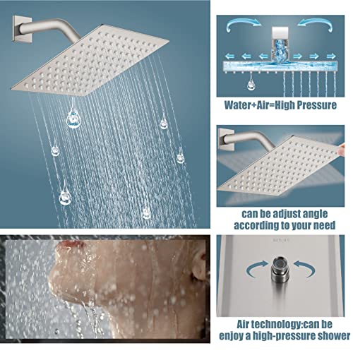 Aolemi Shower Faucet Set with Tub Filler Handheld 8" Head Brushed Nickel | Shower Valve and Trim Kit,Handheld Spray,Tub Spout,Single Handle,SUS304,Bathroom Mixer for Remodeling - color: Nickel, size: 8 Inch Shower Head