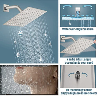 Aolemi Shower Faucet Set with Tub Filler Handheld 8" Head Brushed Nickel | Shower Valve and Trim Kit,Handheld Spray,Tub Spout,Single Handle,SUS304,Bathroom Mixer for Remodeling - color: Nickel, size: 8 Inch Shower Head