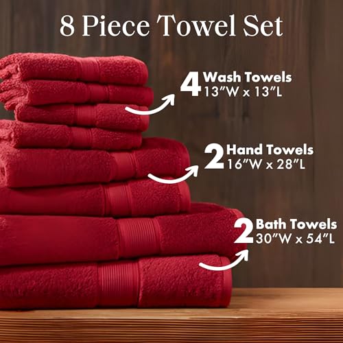 Madison Park 800GSM 100% Cotton Bathroom Bath Towel Set of 8, Bright Red | Long Staple, Highly Absorbent, Durable Hotel Spa Quality, Quick Dry, Double Stitched Hems, Lint Reducing, OEKO-TEX Certified - color: Bright Red, size: Multi-Sizes