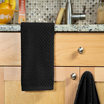 COTTON CRAFT Amazing Kitchen Towels - 8 Pack 100% Cotton Waffle Terry Towel | Black - 16x28 inch Euro Café Waffle Weave Dish Towels - Soft Absorbent Quick Dry Low Lint Reusable Pantry Bar Cleaning Cloth - color: Black, size: 8 Pack